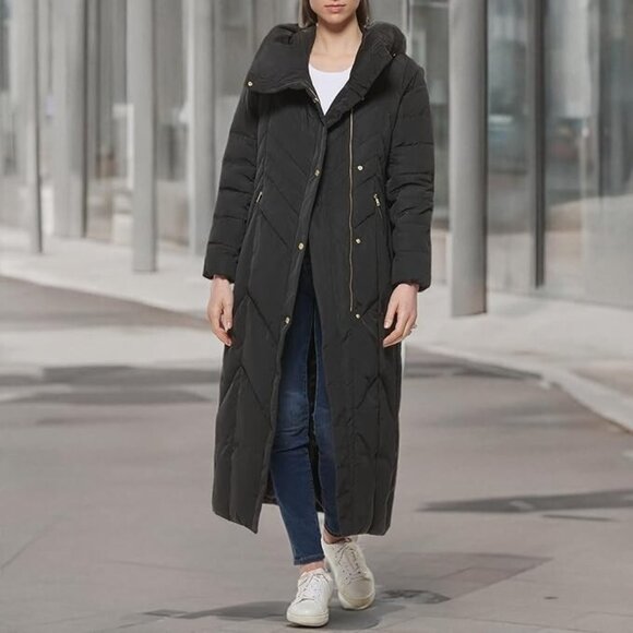 Cole Haan Women's Long Maxi Puffer Coat Hood S Small Down Quilted NEW - Picture 1 of 14